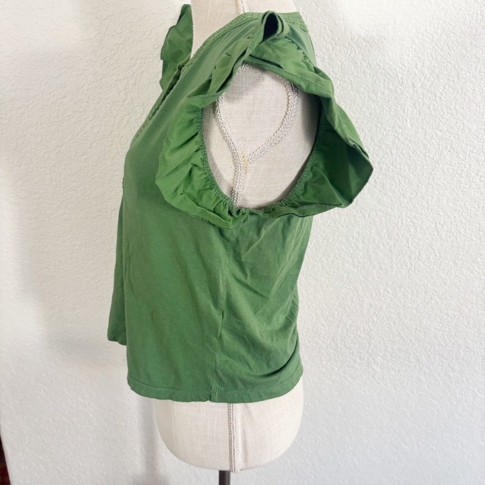 Anthropologie Green Ruffle Sleeve Top - Picture 3 of 9